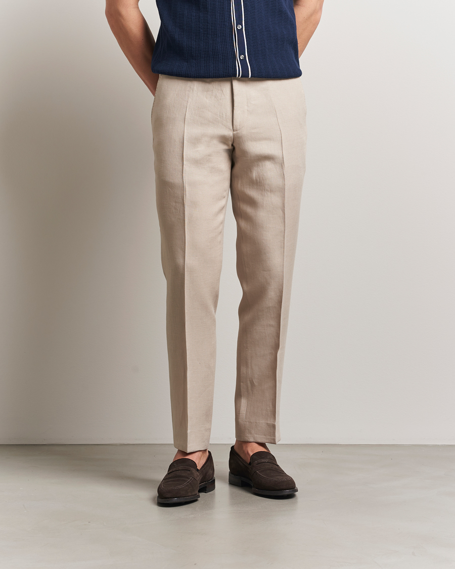 Herren | Hosen | Oscar Jacobson | Dandy Linen Trousers Beige