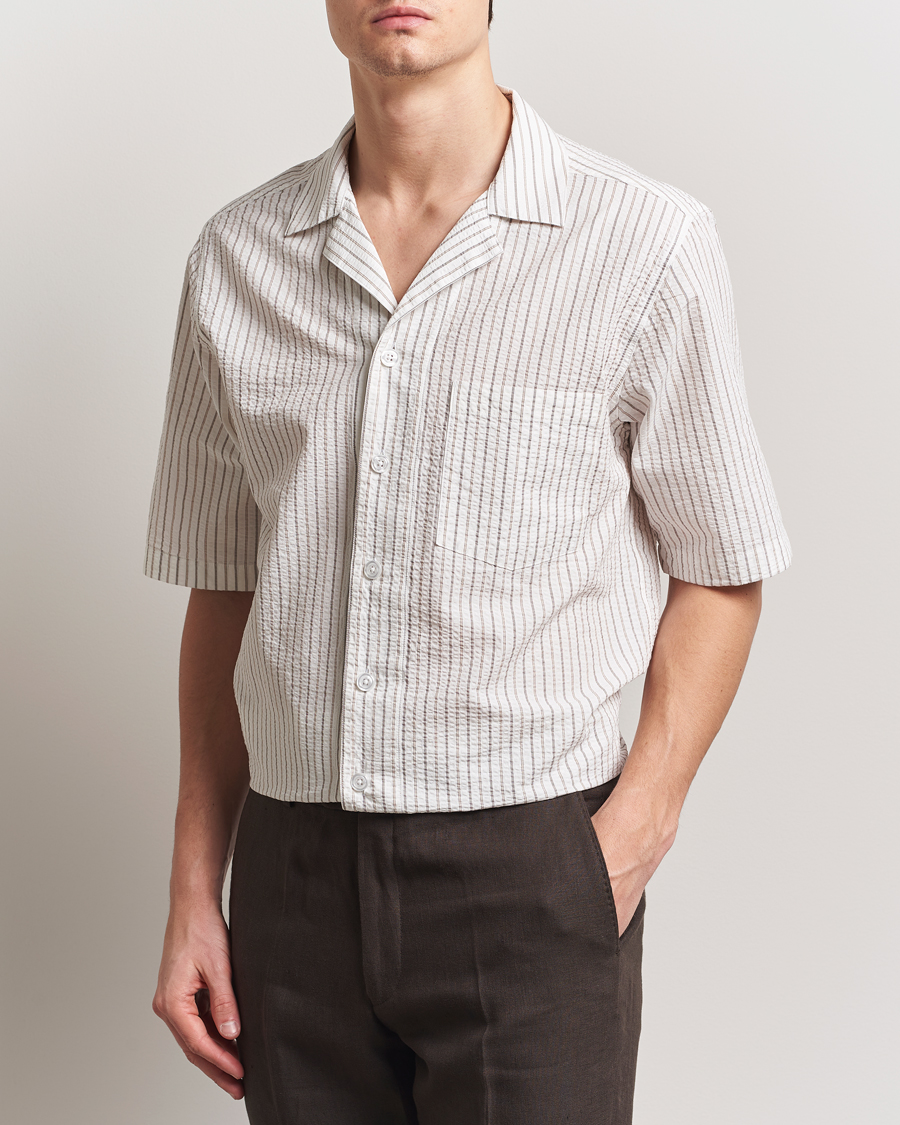 Herren | Hemden | Oscar Jacobson | Cuban Short Sleeve Seersucker Shirt White
