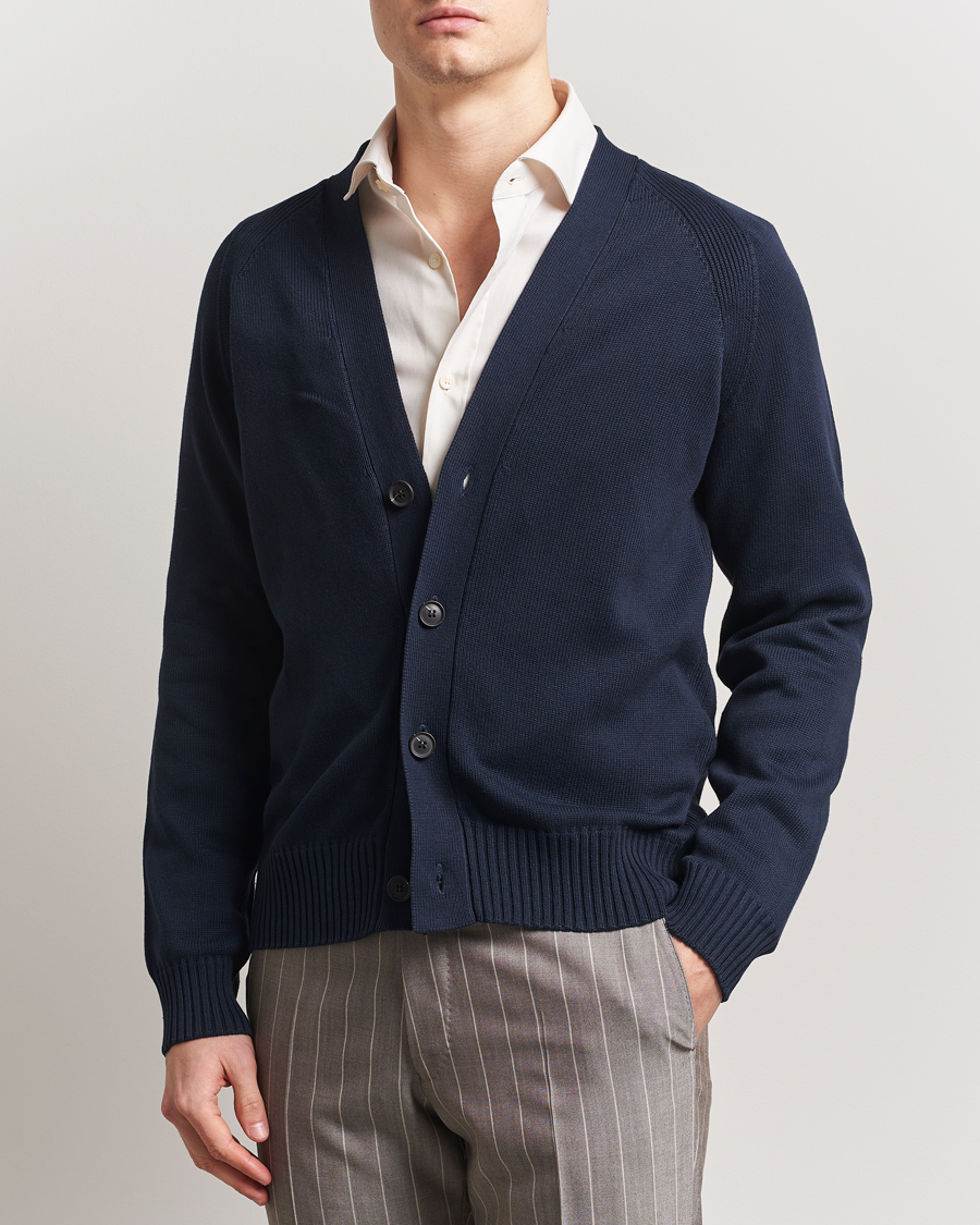 Herren | Pullover | Oscar Jacobson | Hover Cotton Cardigan Navy