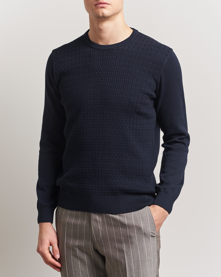 Herren | Pullover | Oscar Jacobson | Blake Knitted Cotton Crew Navy