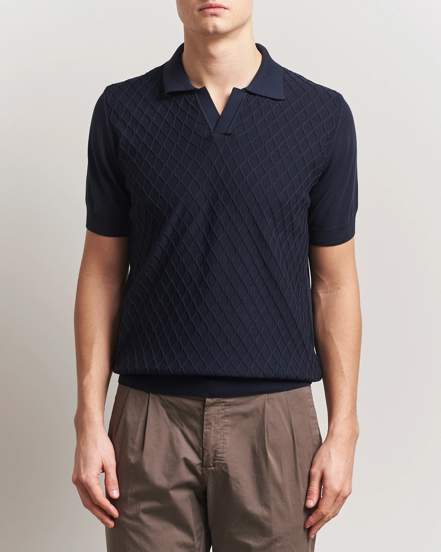 Herren | Poloshirts | Oscar Jacobson | Mirza Structured Cotton Polo Navy