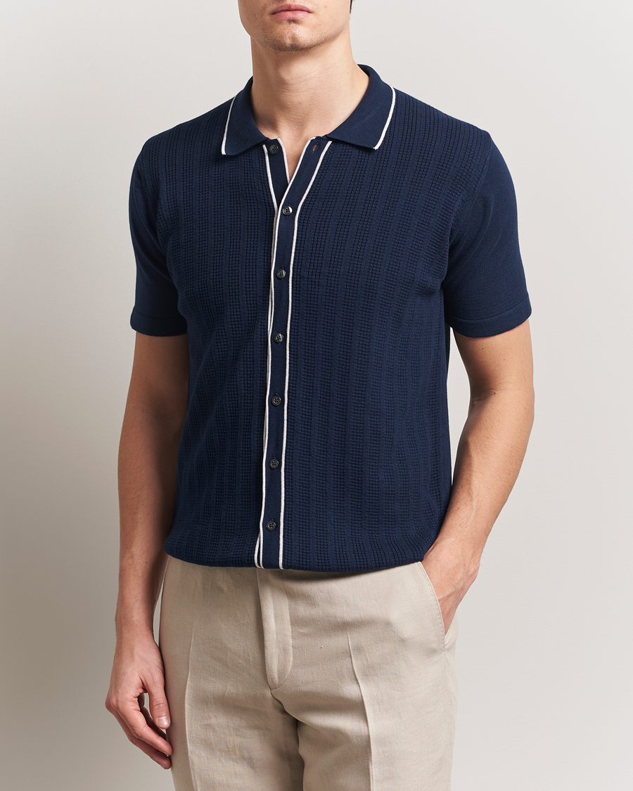 Herren | Poloshirts | Oscar Jacobson | Barker Knitted Polo Navy