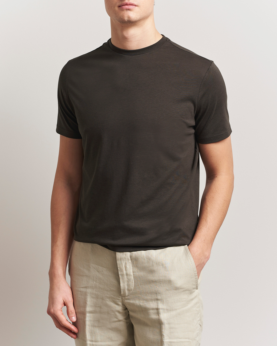Herren | T-Shirts | Oscar Jacobson | Kim Cotton/Tencel T-Shirt Brown