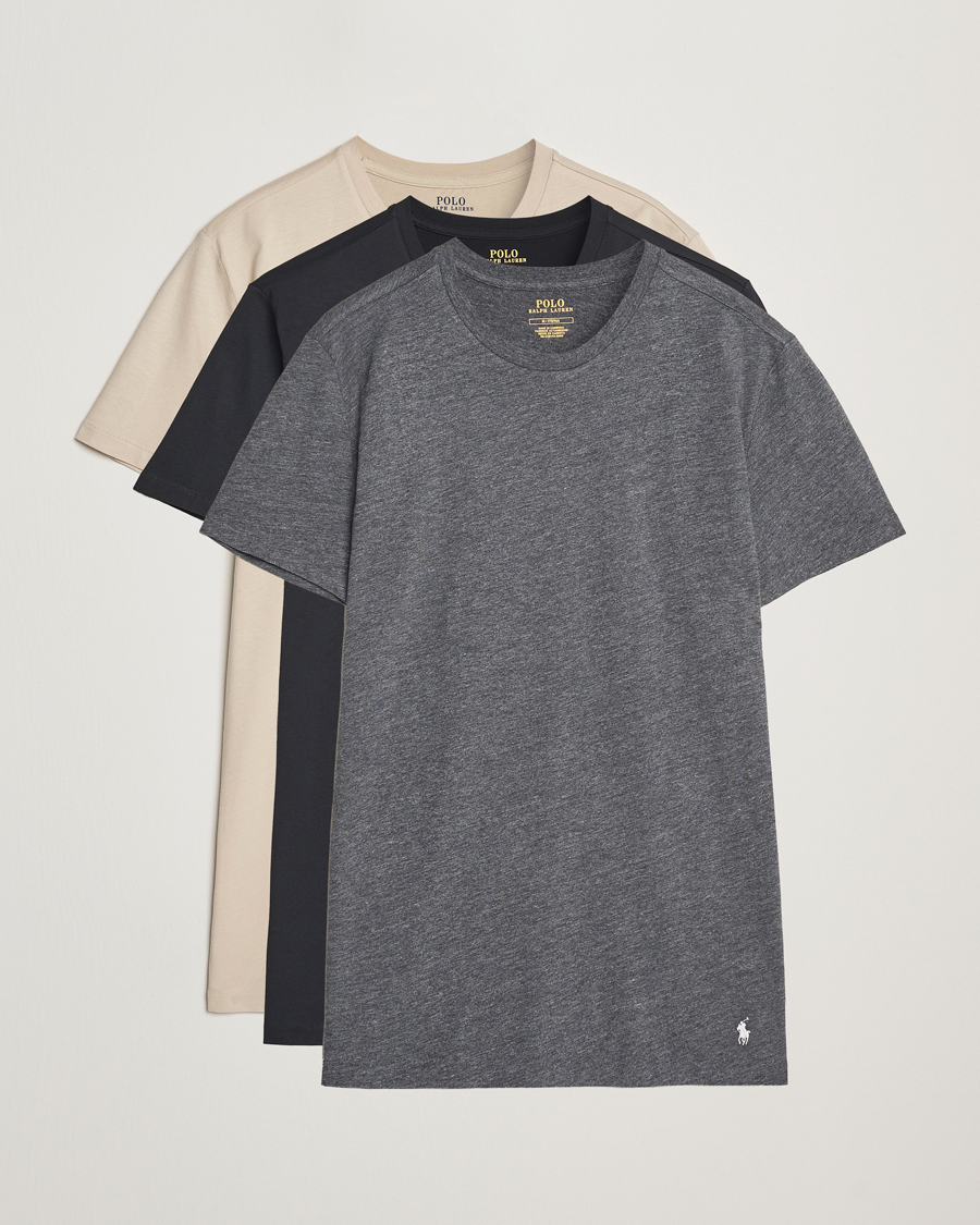 Herren | T-Shirts | Polo Ralph Lauren | 3-Pack Crew Neck T-Shirt Black/Grey/Khaki