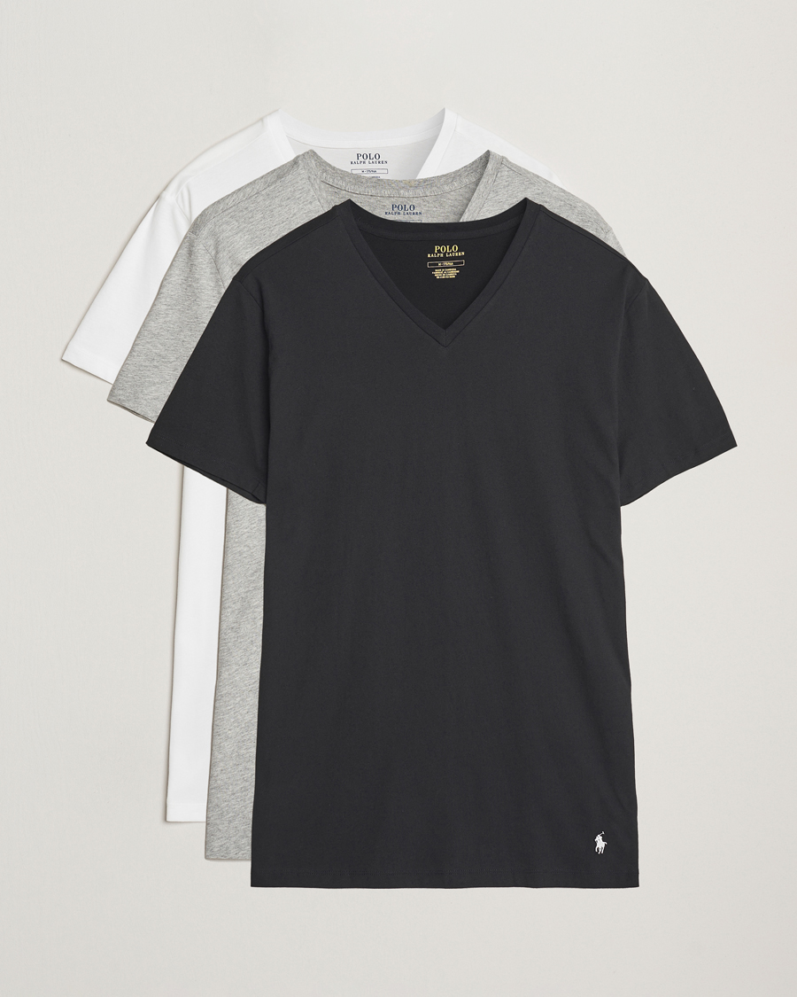 Herren | T-Shirts | Polo Ralph Lauren | 3-Pack V Neck T-Shirt White/Grey/Black