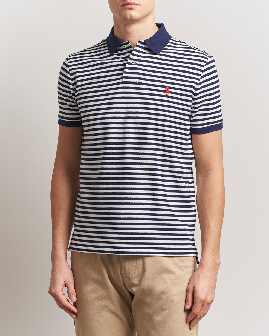 Herren | Poloshirts | Polo Ralph Lauren | Custom Slim Fit Striped Polo Deckwash White/Navy