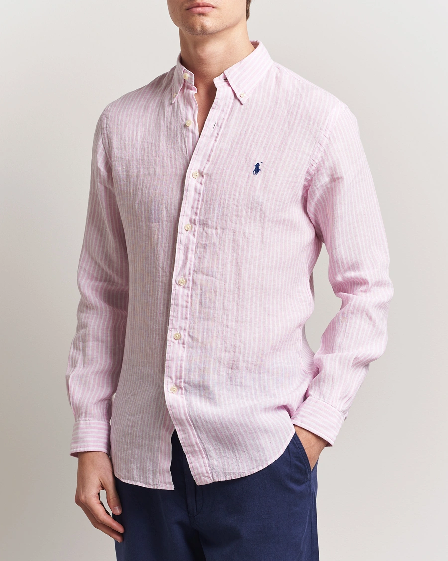 Herren | Hemden | Polo Ralph Lauren | Custom Fit Striped Linen Shirt Pink/White