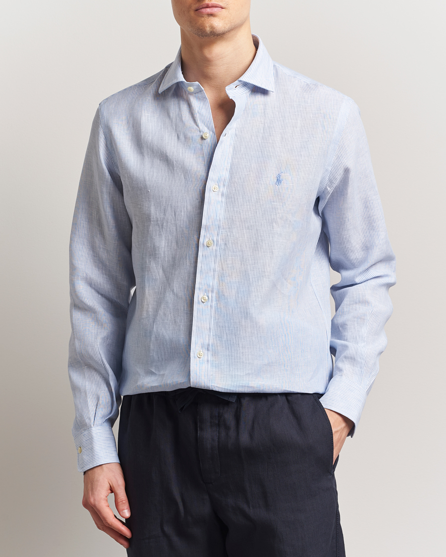 Herren | Hemden | Polo Ralph Lauren | Custom Fit Dressed Striped Linen Shirt Cabana Blue