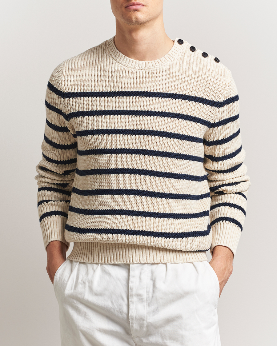 Herren | Pullover | Polo Ralph Lauren | Cotton/Linen Striped Sweater Cream/Navy
