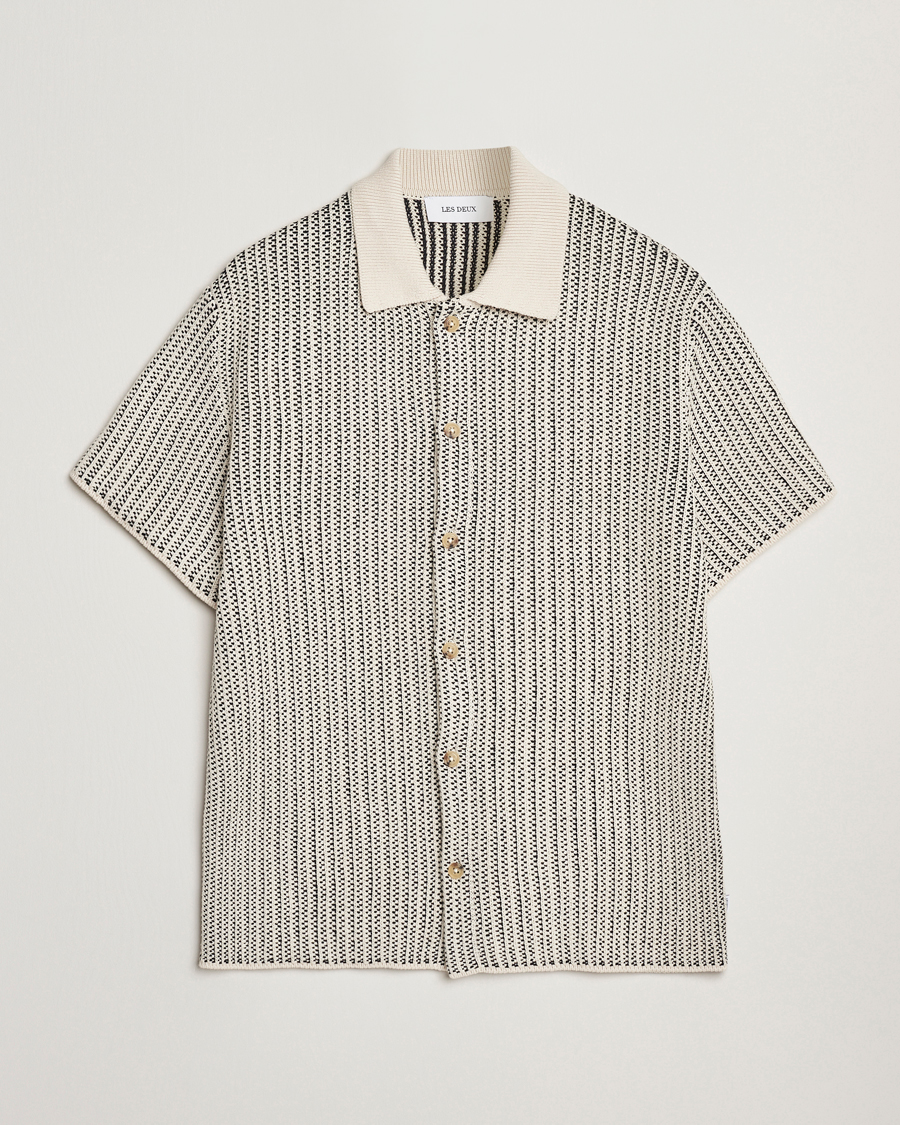 Herren | Hemden | LES DEUX | Easton Knitted Short Sleeve Shirt Ivory/Black