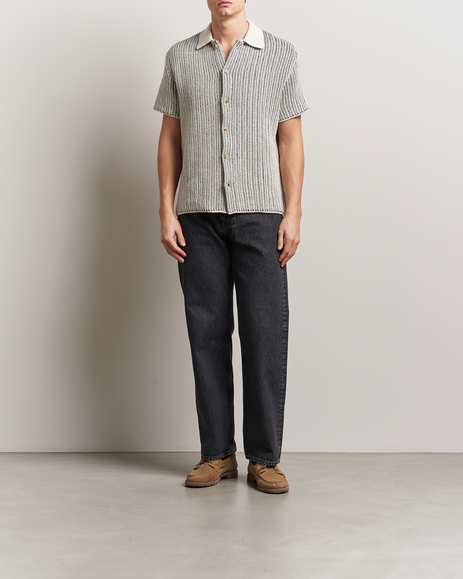 Herren | Hemden | LES DEUX | Easton Knitted Short Sleeve Shirt Ivory/Black