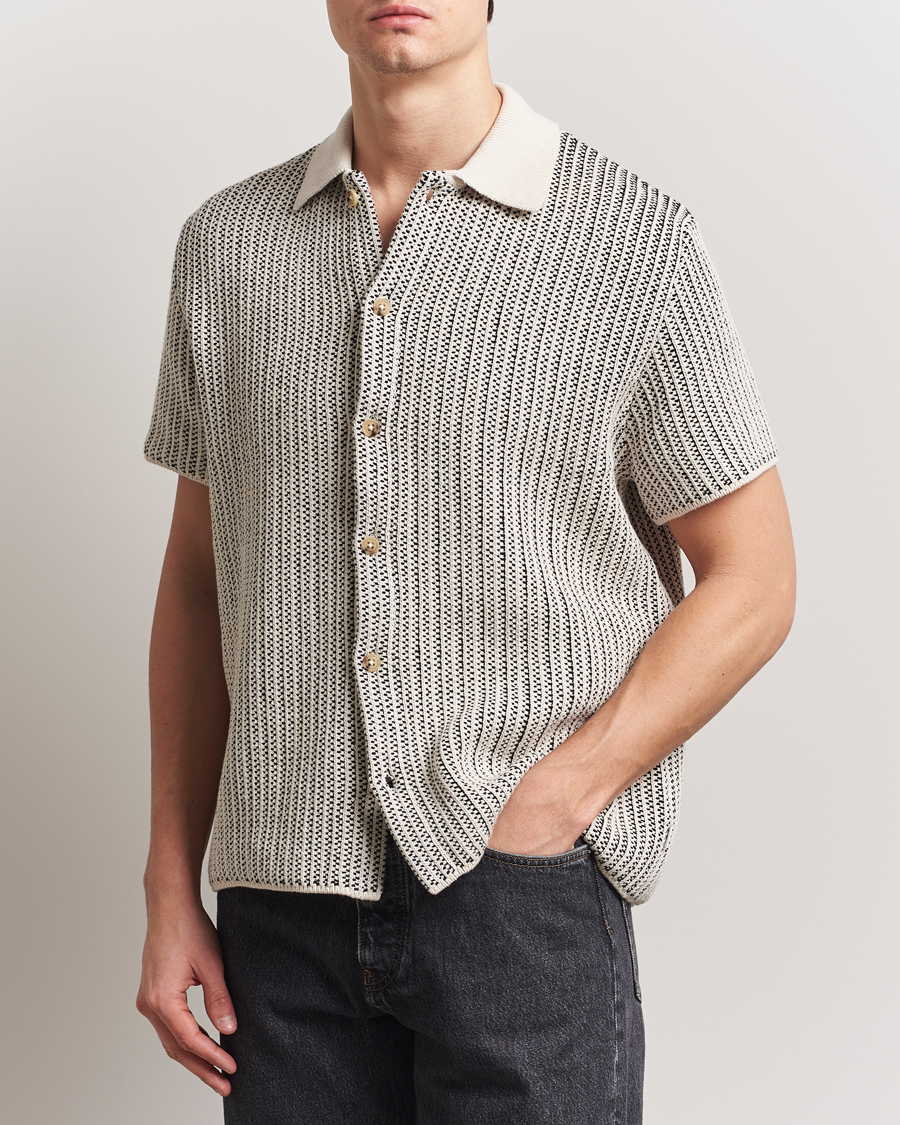 Herren | Hemden | LES DEUX | Easton Knitted Short Sleeve Shirt Ivory/Black