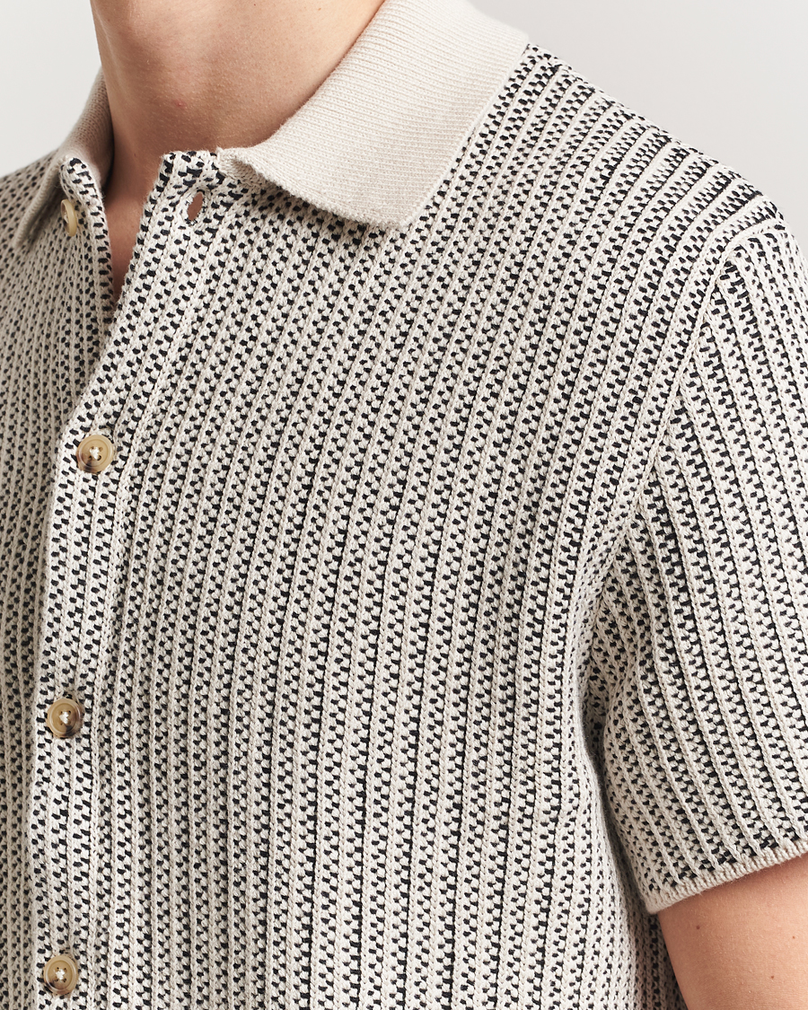 Herren | Hemden | LES DEUX | Easton Knitted Short Sleeve Shirt Ivory/Black