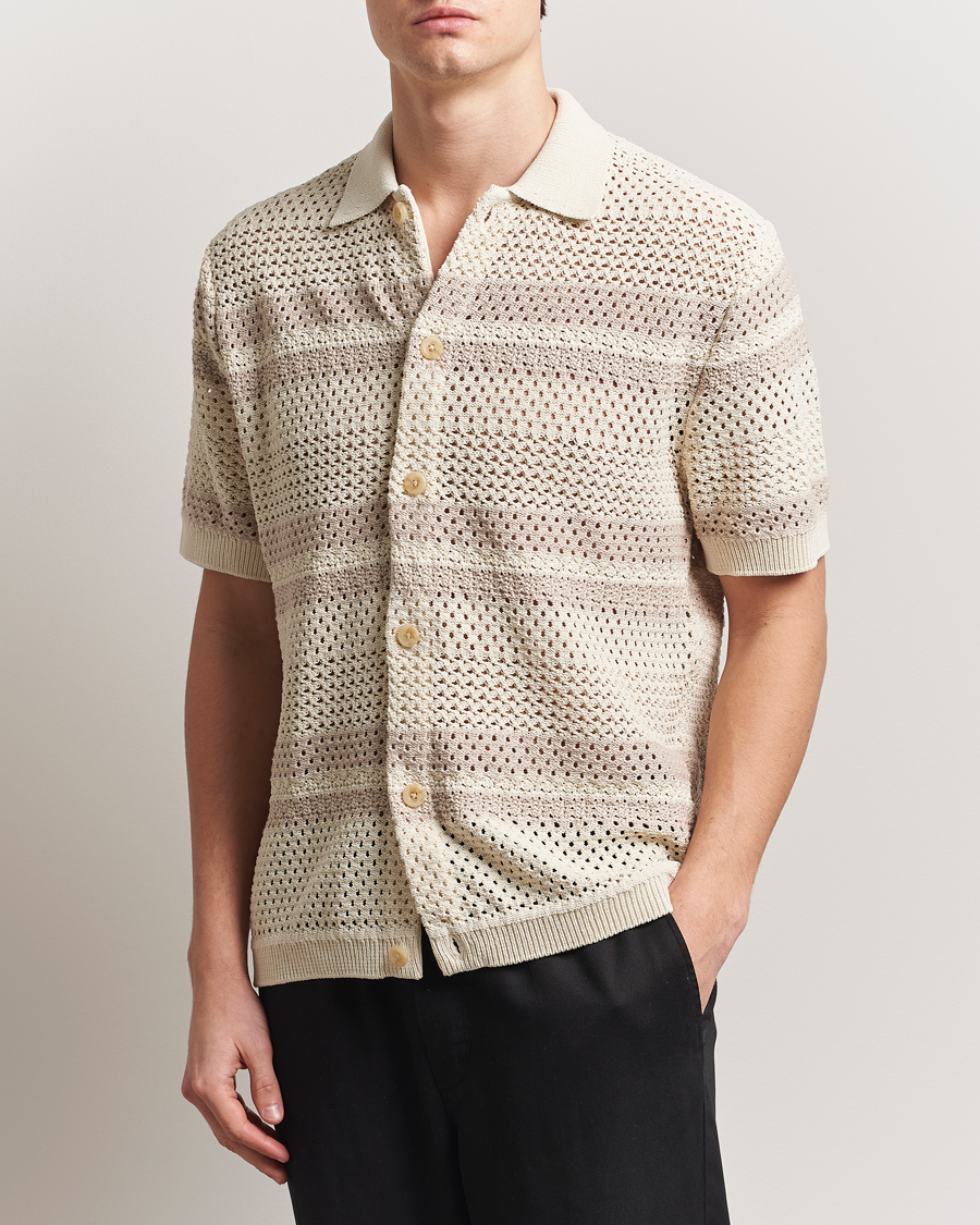 Herren | Hemden | LES DEUX | Gianni Striped Knitted Short Sleeve Shirt Ivory