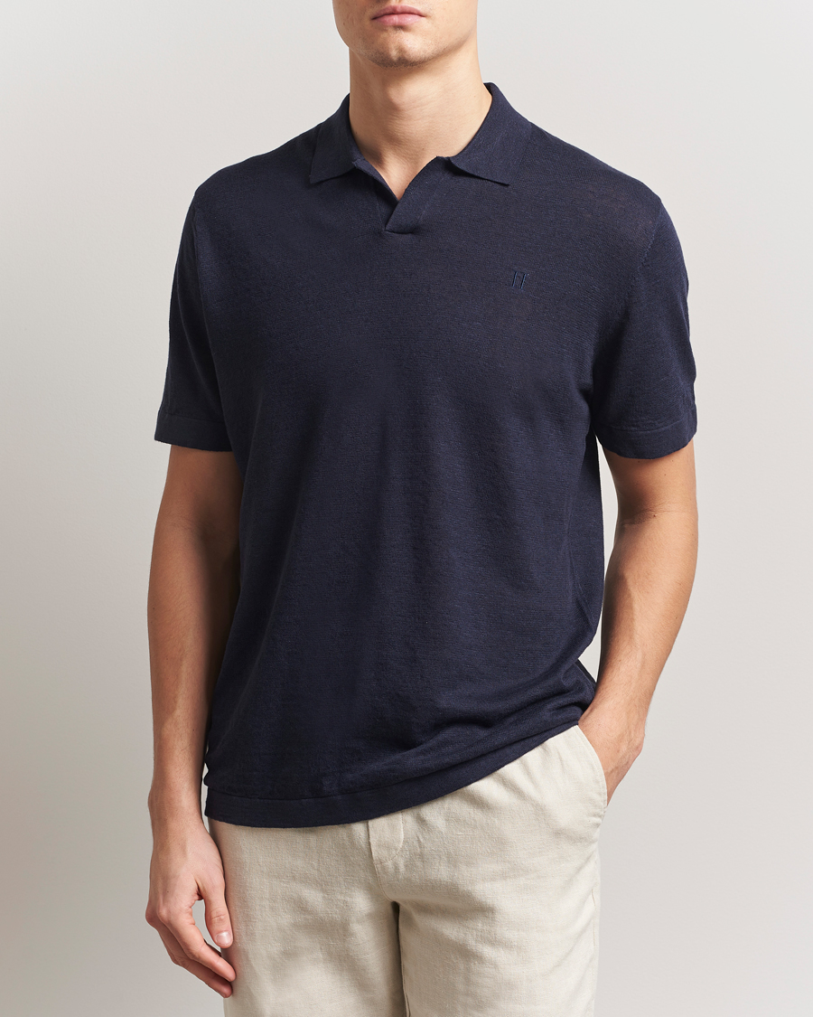 Herren | Poloshirts | LES DEUX | Emmanuel Linen/Cotton Polo Knit Dark Navy
