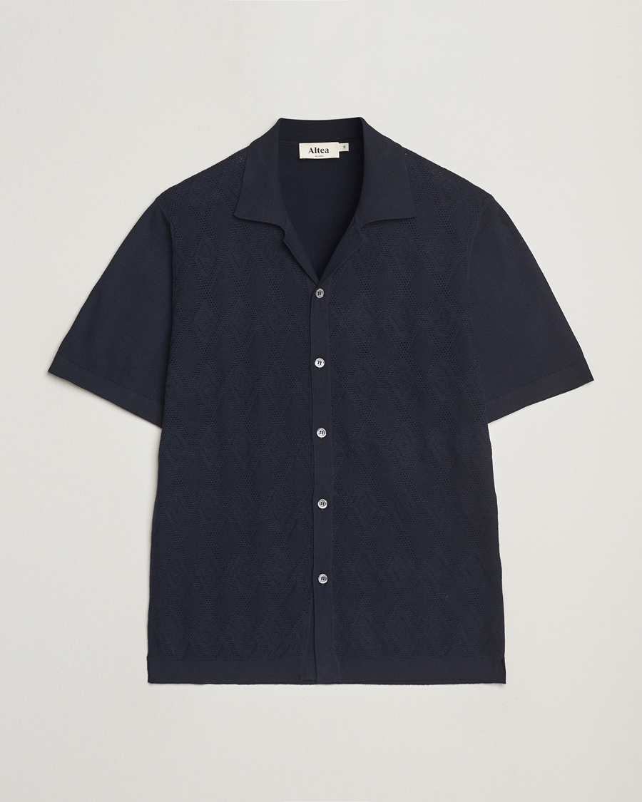 Herren | Hemden | Altea | Jacquard Knit Camp Shirt Navy