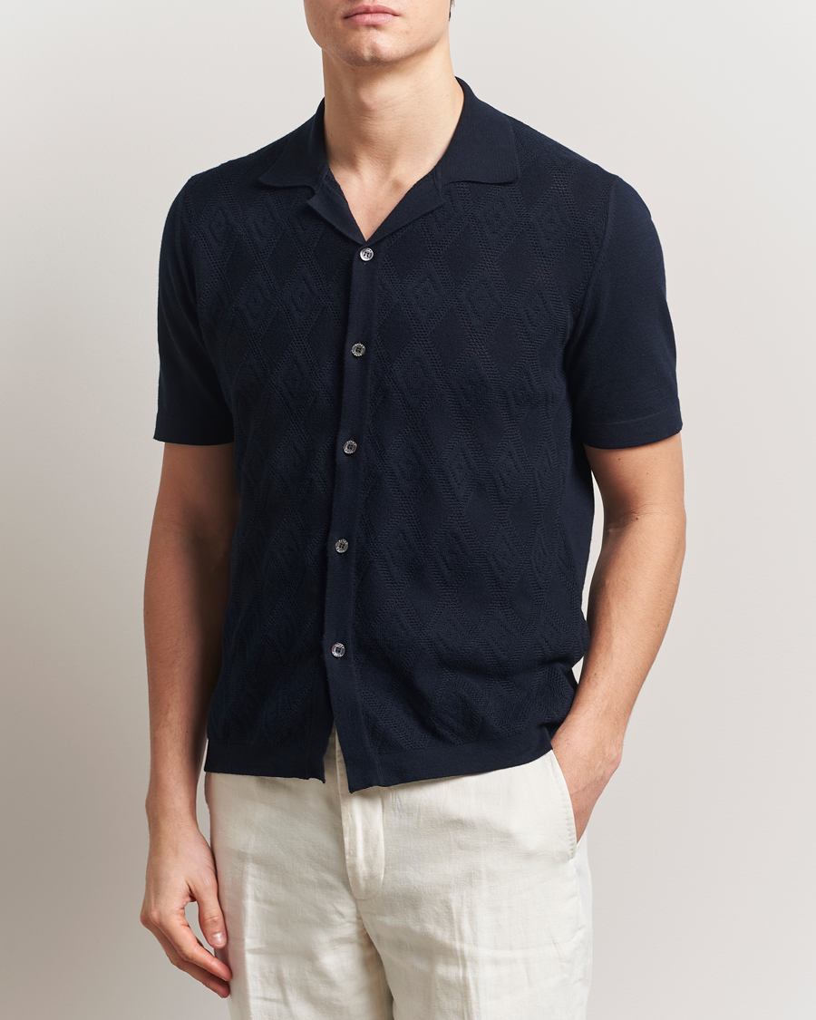 Herren | Hemden | Altea | Jacquard Knit Camp Shirt Navy