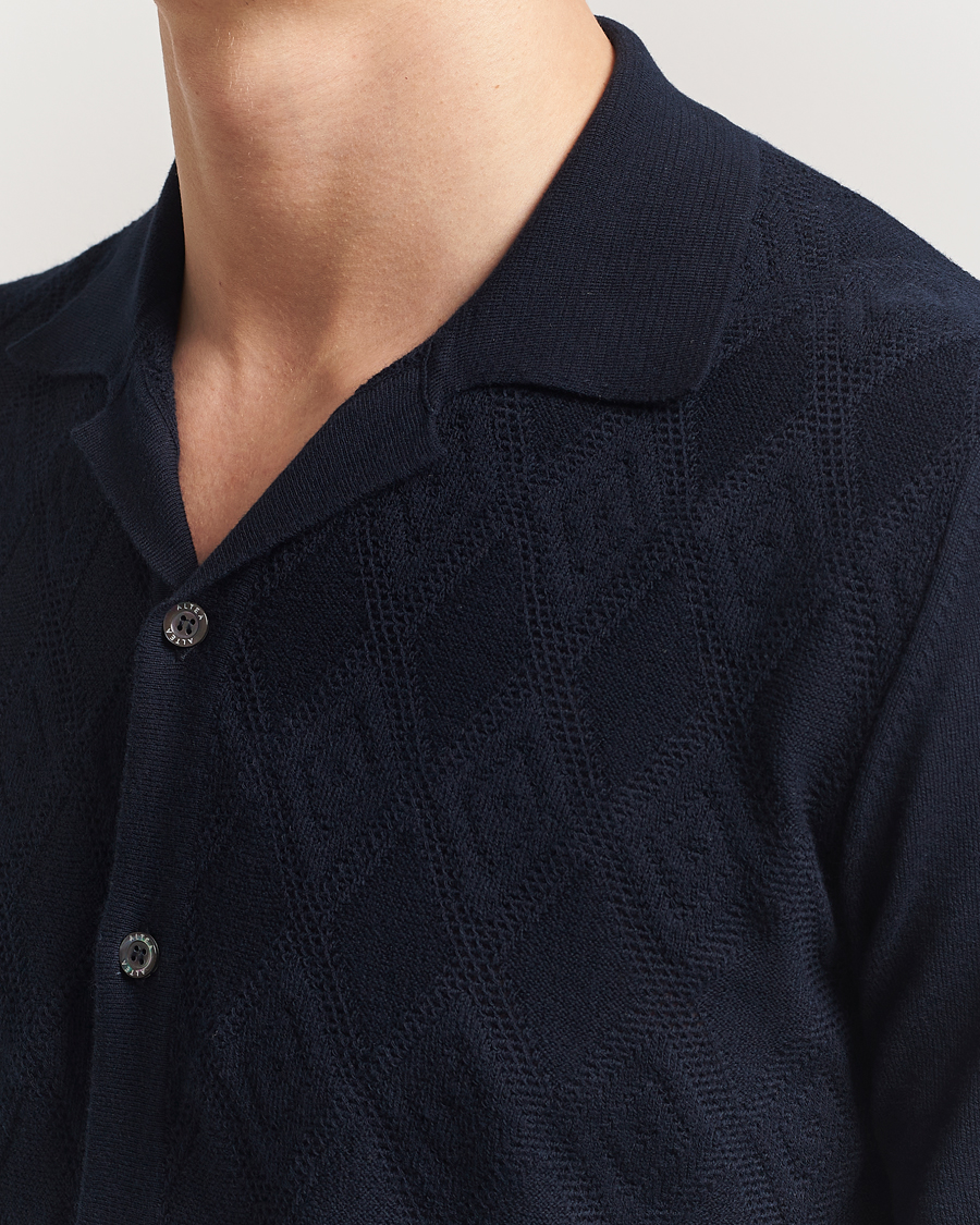 Herren | Hemden | Altea | Jacquard Knit Camp Shirt Navy