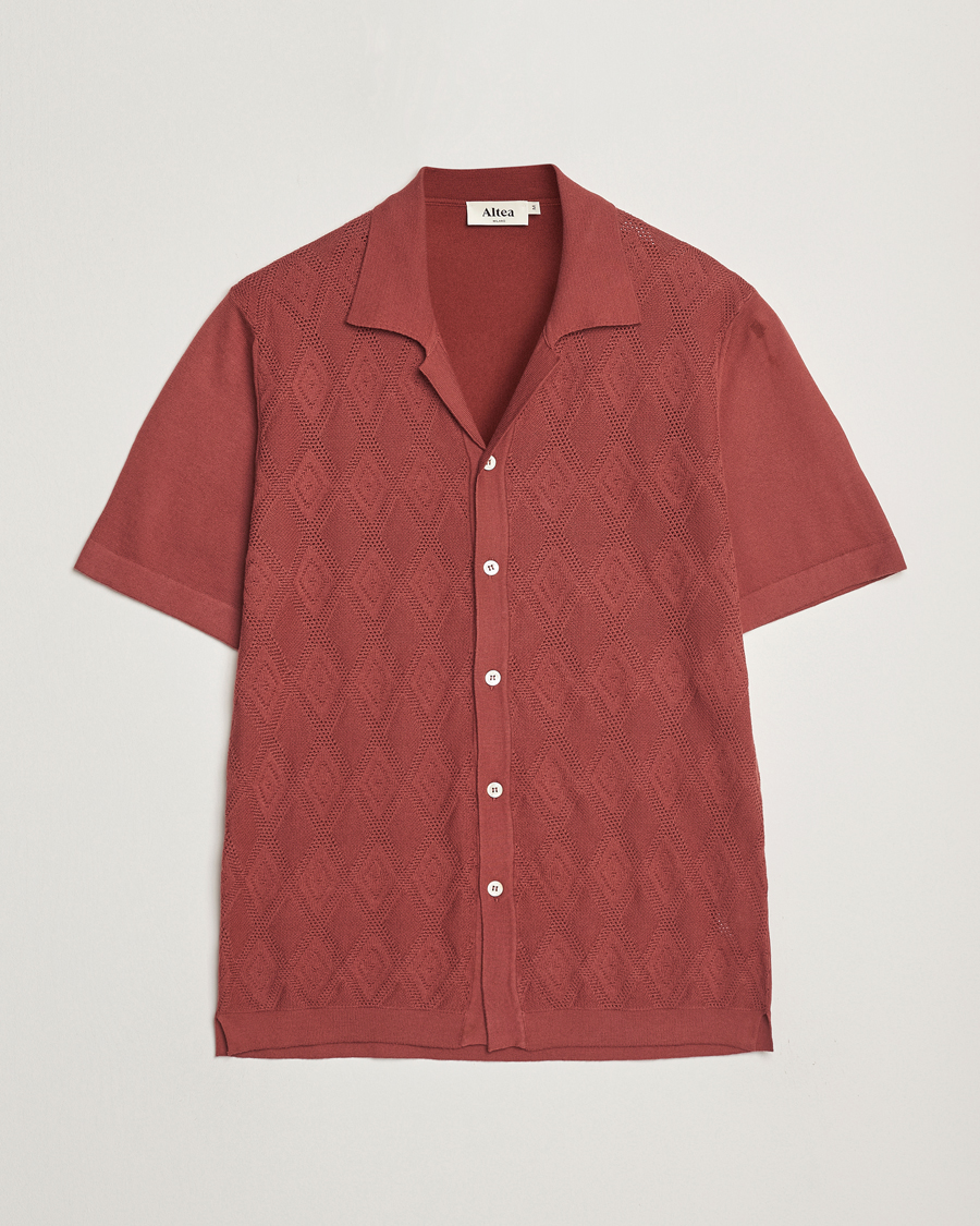 Herren | Hemden | Altea | Jacquard Knit Camp Shirt Burgundy
