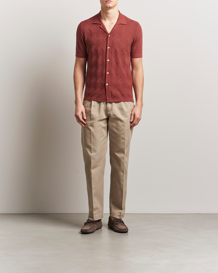 Herren | Hemden | Altea | Jacquard Knit Camp Shirt Burgundy