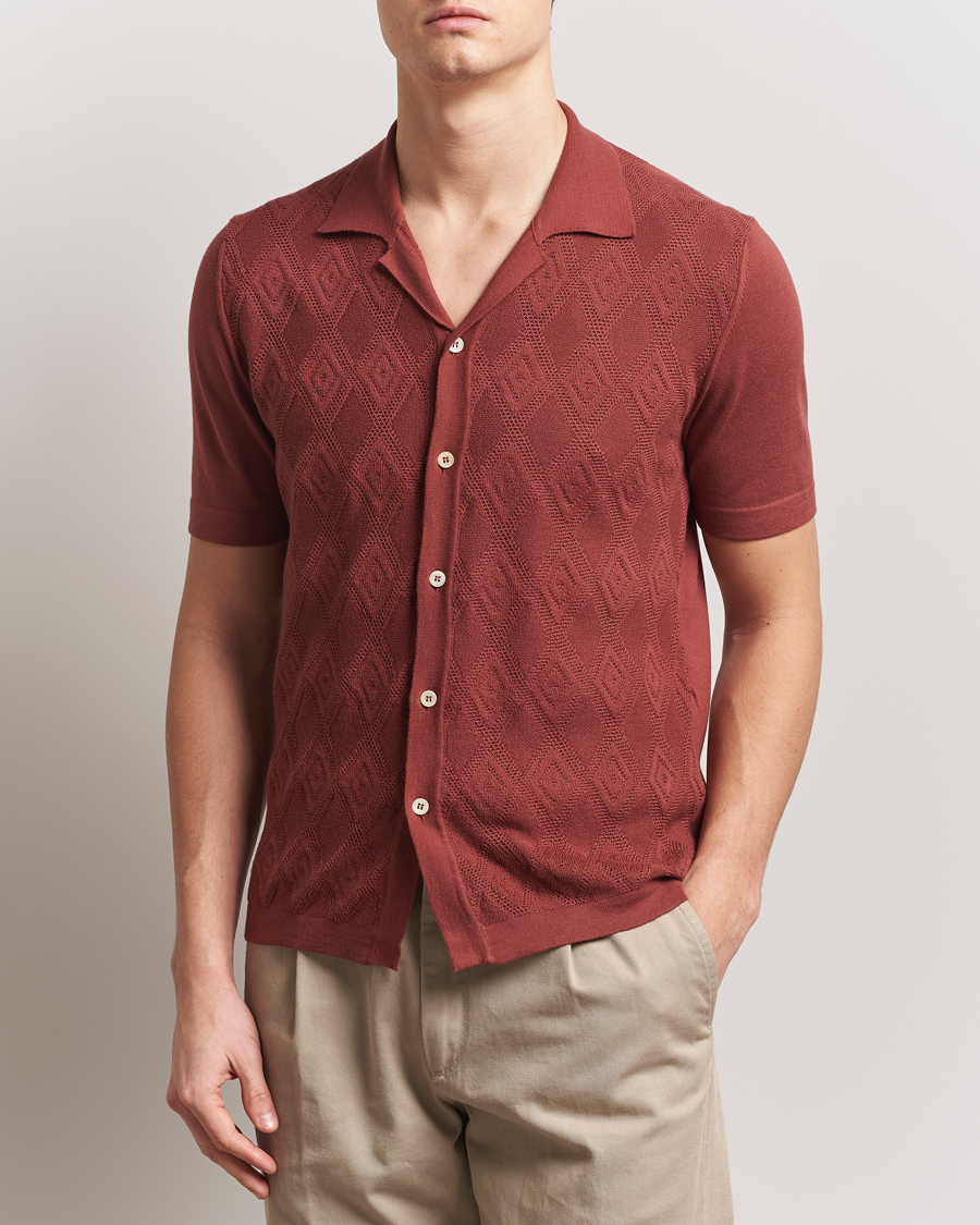 Herren | Hemden | Altea | Jacquard Knit Camp Shirt Burgundy