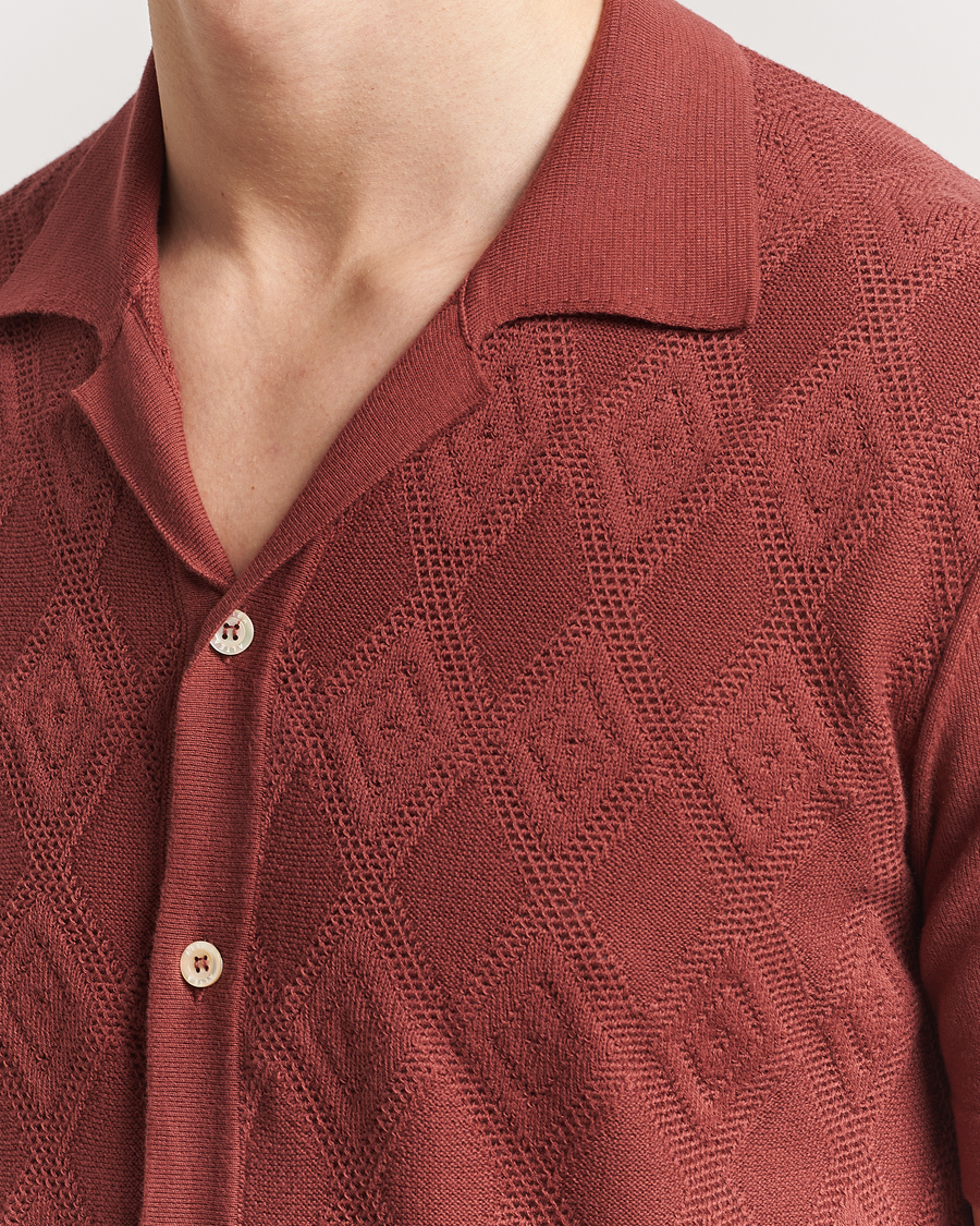 Herren | Hemden | Altea | Jacquard Knit Camp Shirt Burgundy
