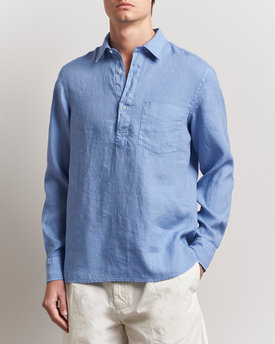 Herren | Hemden | Aspesi | Linen Popover Shirt Azzurro