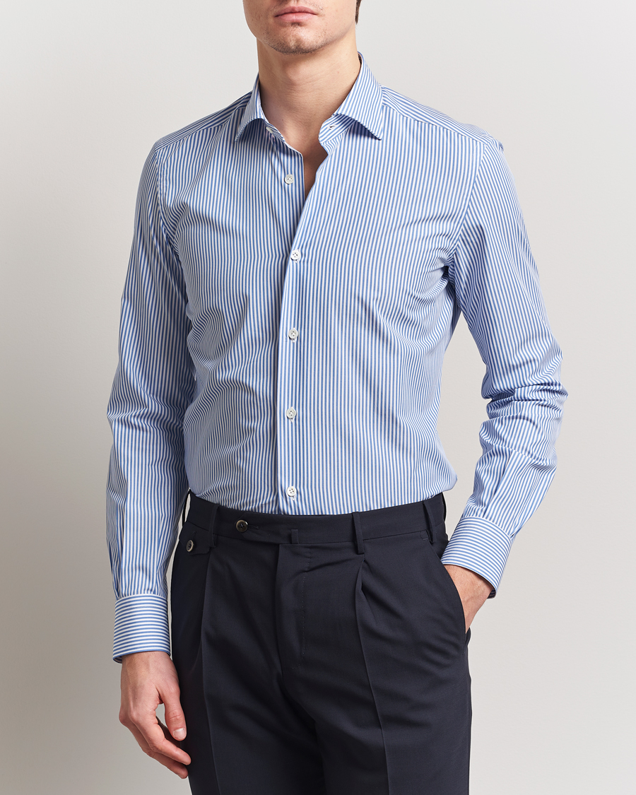 Herren | Hemden | Mazzarelli | Soft Cotton Cut Away Shirt Blue Stripe