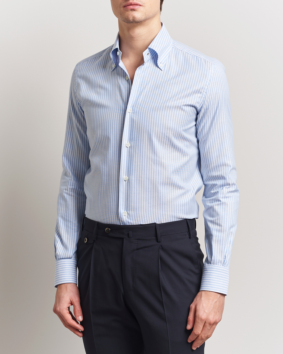 Herren | Hemden | Mazzarelli | Soft Oxford Button Down Shirt Light Blue Stripe