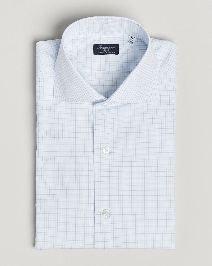 Herren | Hemden | Finamore Napoli | Milano Slim Popeline Check Shirt Light Blue
