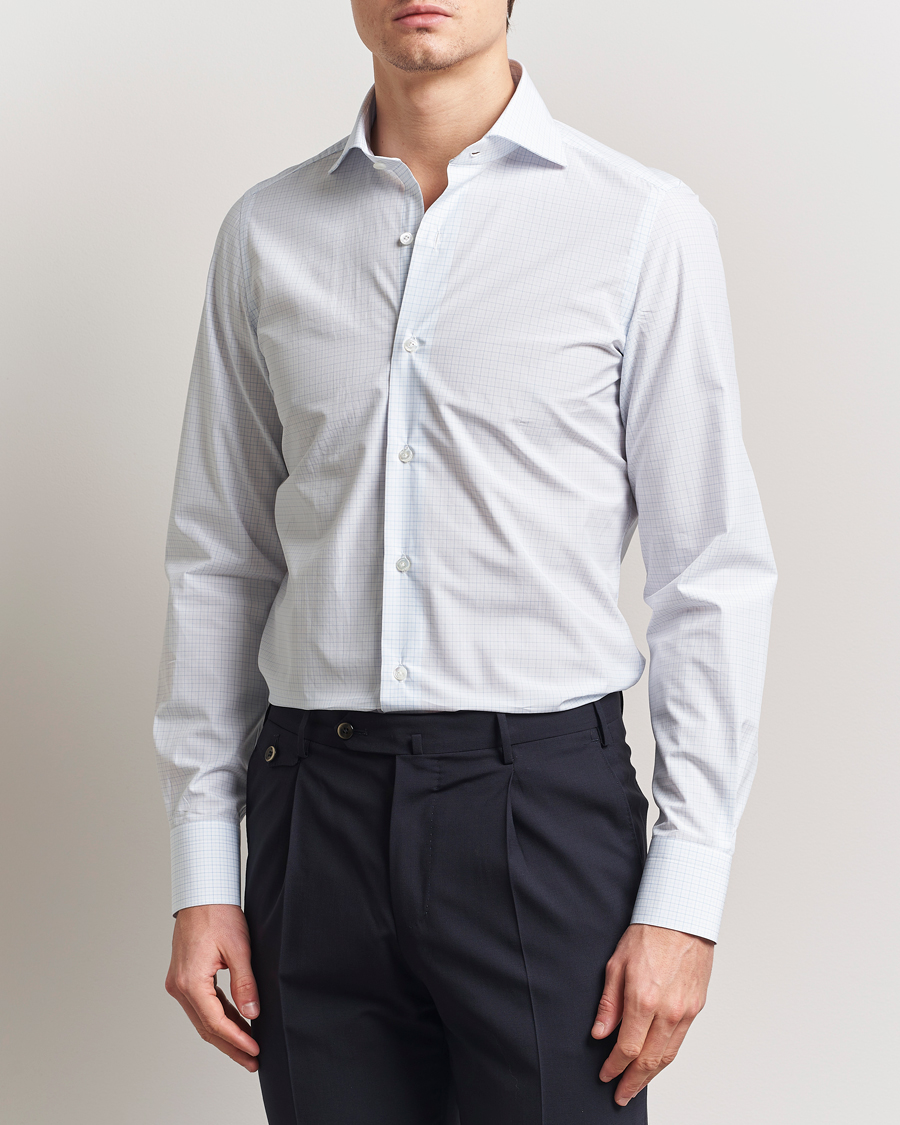 Herren | Hemden | Finamore Napoli | Milano Slim Popeline Check Shirt Light Blue