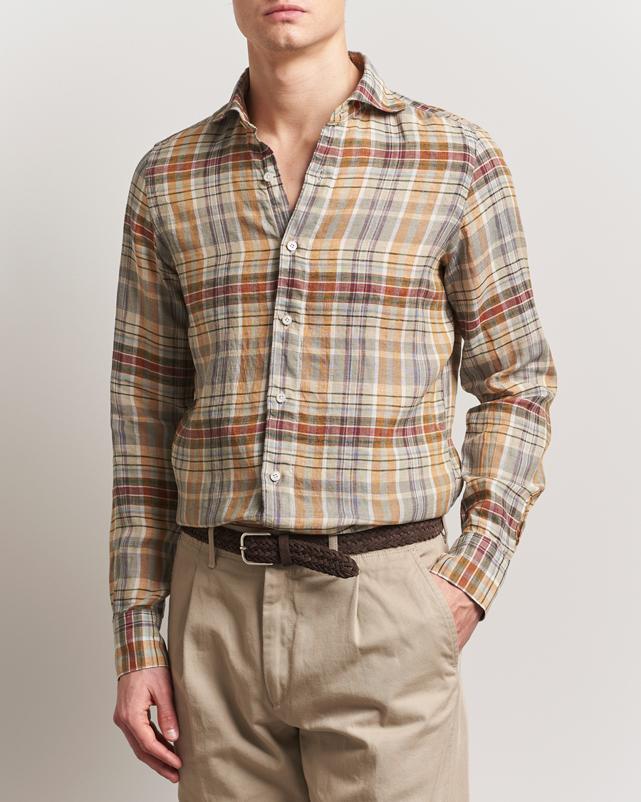 Herren | Hemden | Finamore Napoli | Gaeta Linen Shirt Beige Check