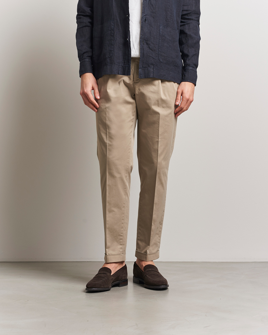 Herren | Hosen | Briglia 1949 | Easy Fit Pleated Cotton Stretch Chino Taupe