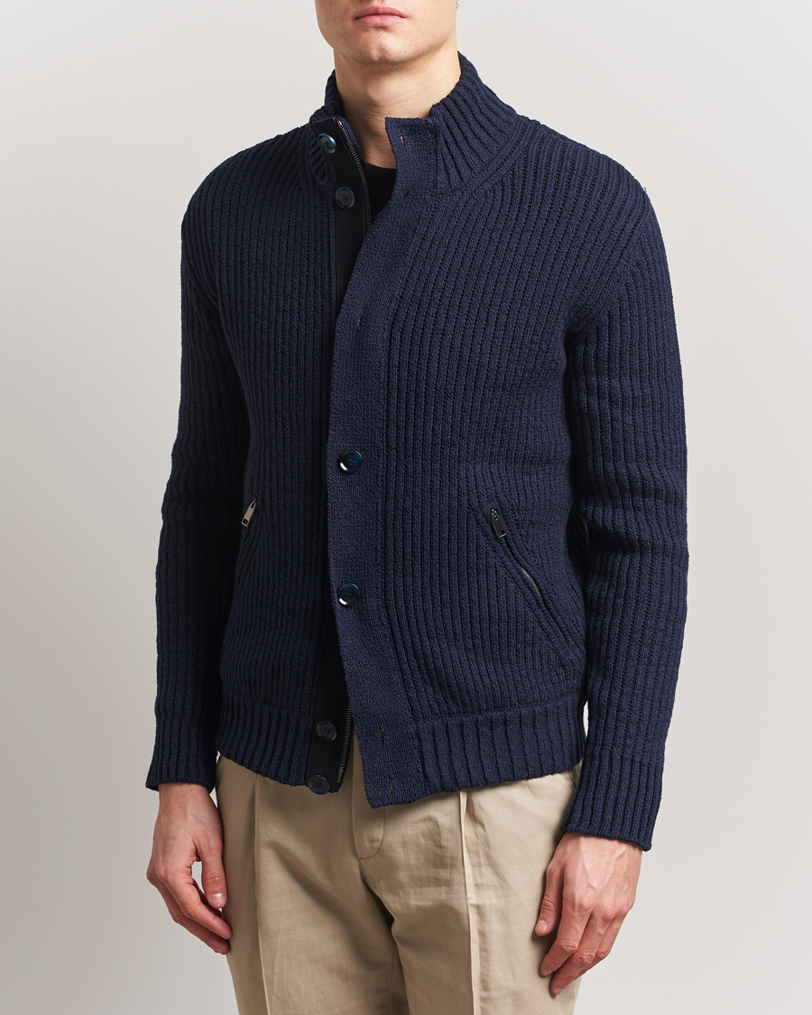 Herren | Pullover | Brioni | Heavy Rib Cotton Cardigan Jacket Navy
