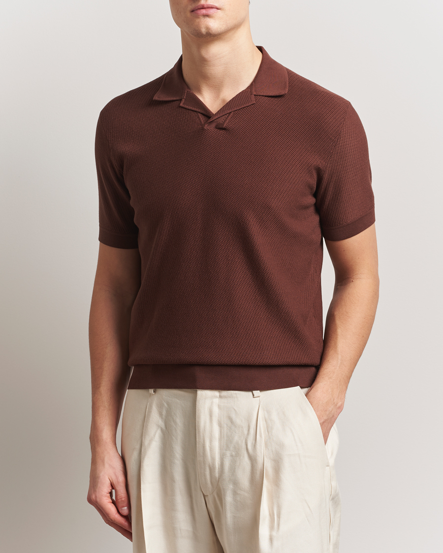 Herren | Poloshirts | Brioni | Short Sleeve Sea Island Knitted Polo Brown