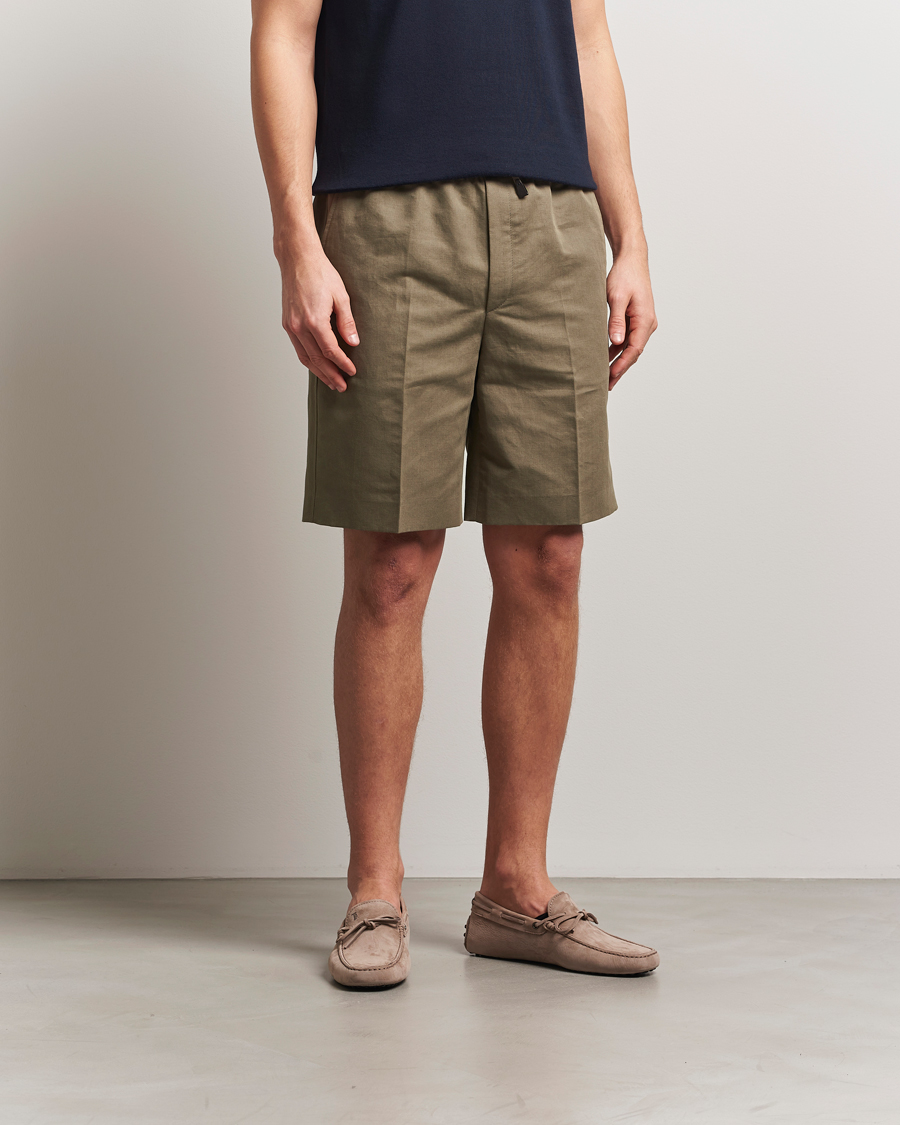 Herren | Shorts | Brioni | Cotton/Linen Drawstring Shorts Military