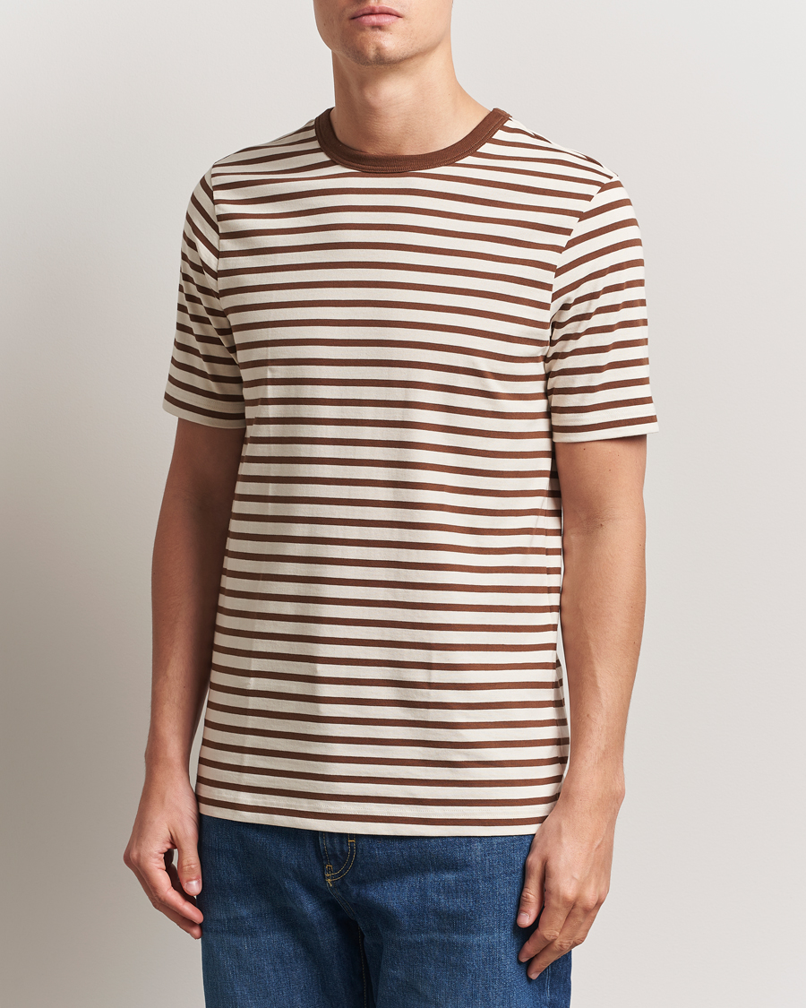 Herren | T-Shirts | Merz b. Schwanen | Relaxed Fit Striped Sturdy T-Shirt Nut/Nature