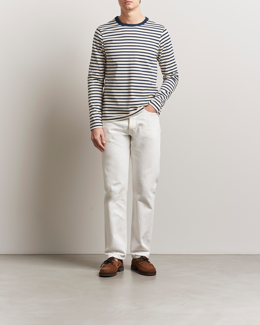 Herren | T-Shirts | Merz b. Schwanen | Relaxed Fit Striped Long Sleeve T-Shirt Ink/Nature