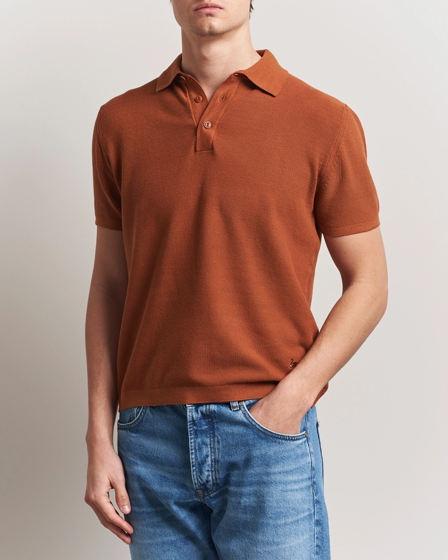 Herren | Poloshirts | Merz b. Schwanen | Relaxed Fit Knitted Polo Caramel