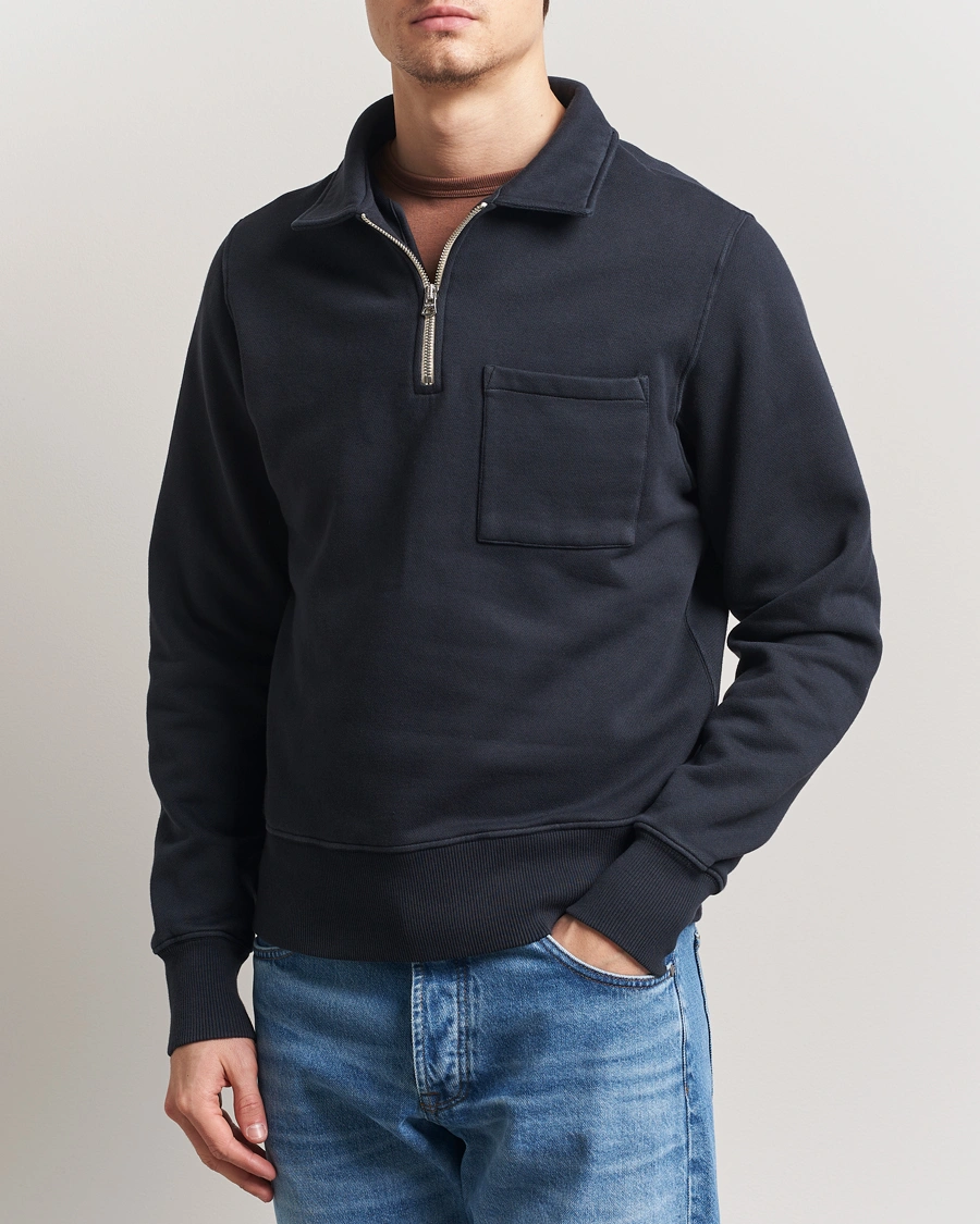 Herren | Pullover | Merz b. Schwanen | Relaxed Fit Vintage Fleece Half Zip Sweat Charcoal