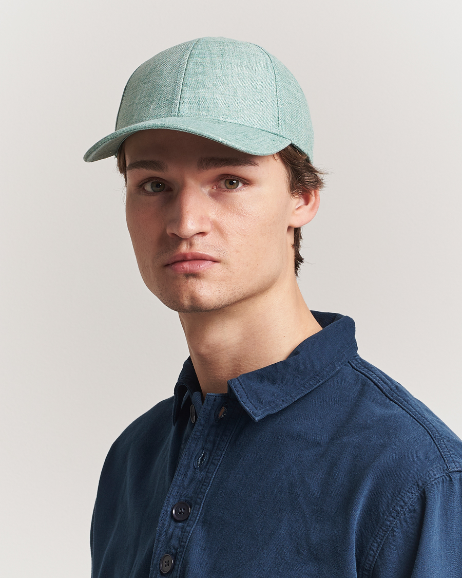 Herren | Hüte & Mützen | Varsity Headwear | Linen Baseball Cap Cyan Green