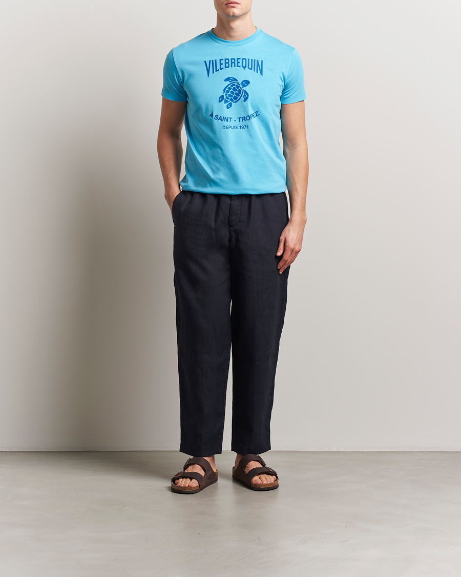 Herren | T-Shirts | Vilebrequin | Printed Crew Neck T-Shirt Topaze Bleue