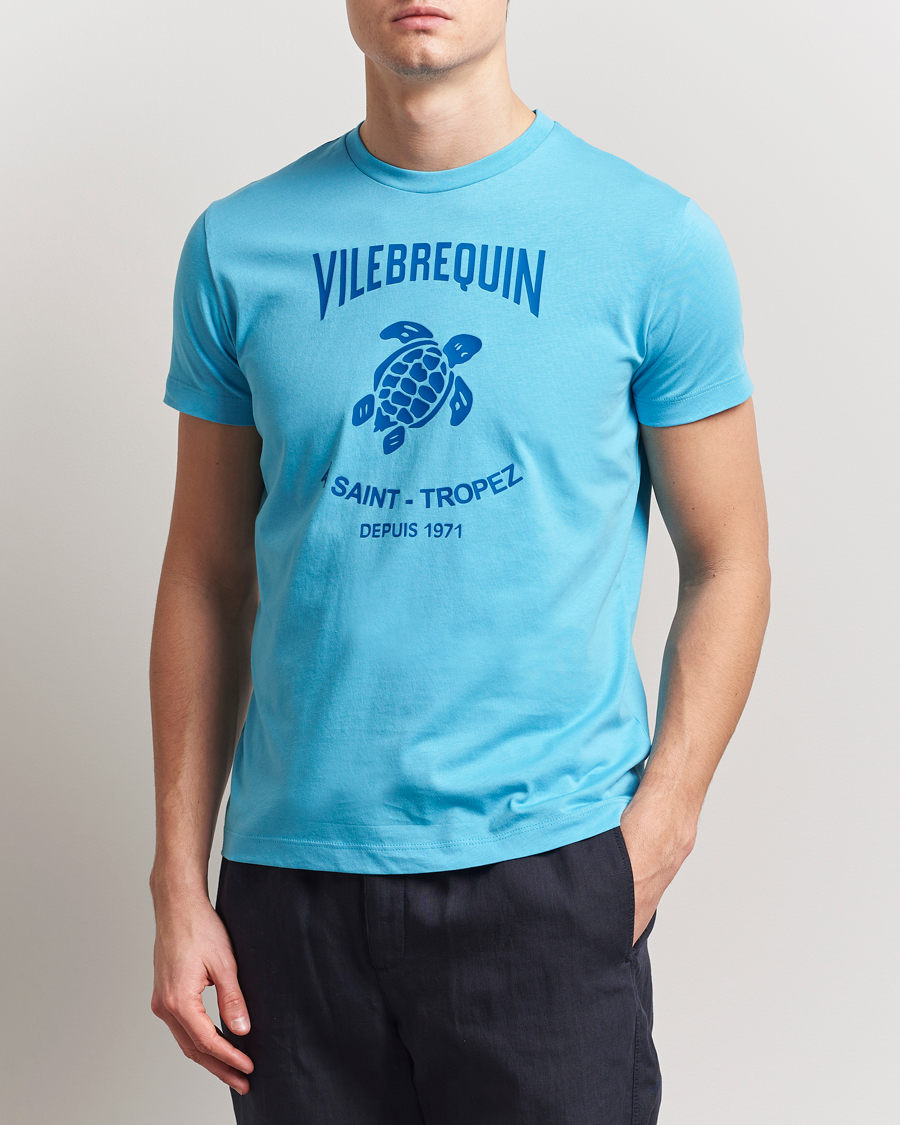 Herren | T-Shirts | Vilebrequin | Printed Crew Neck T-Shirt Topaze Bleue