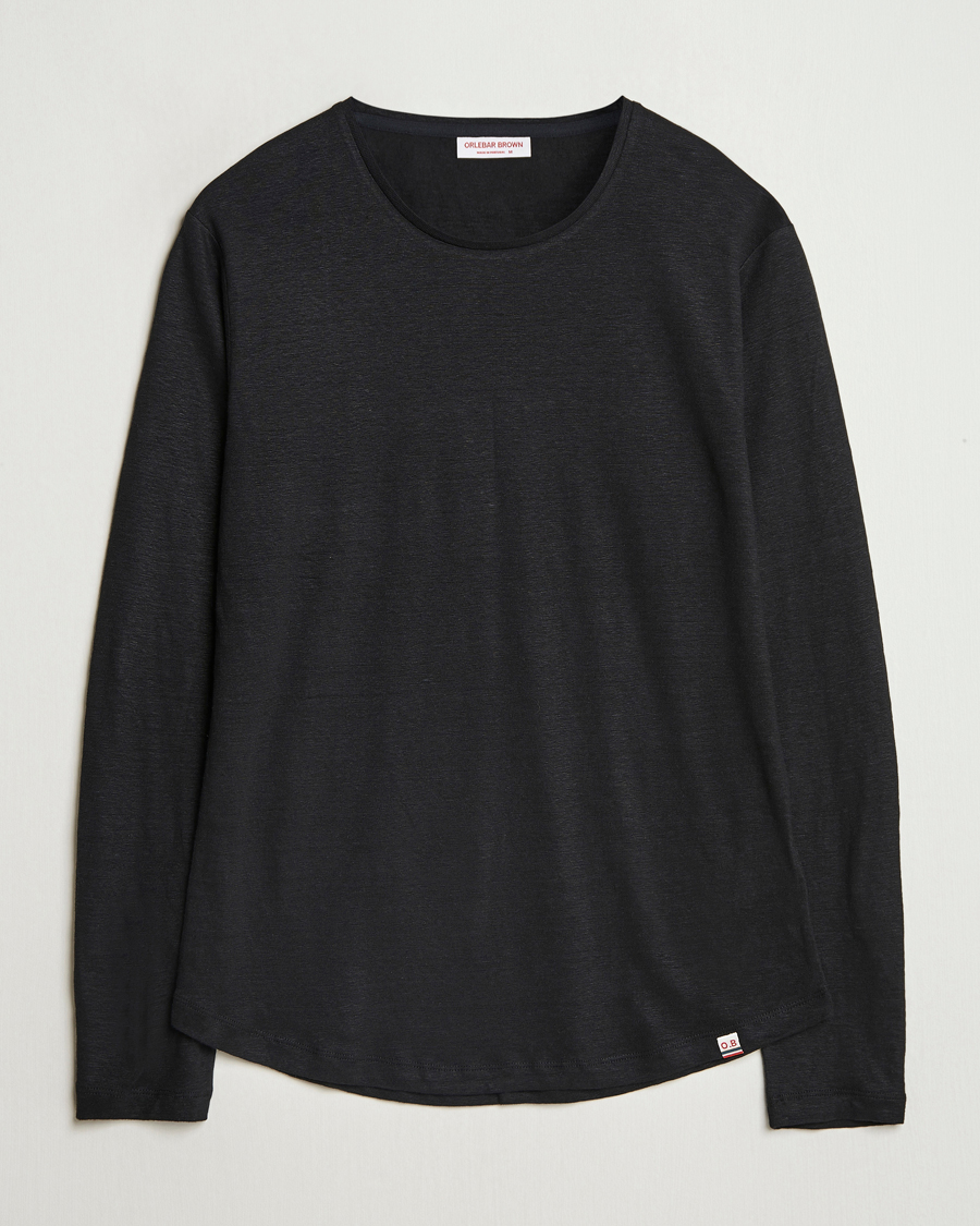 Herren | T-Shirts | Orlebar Brown | Long Sleeve Linen T-Shirt Black