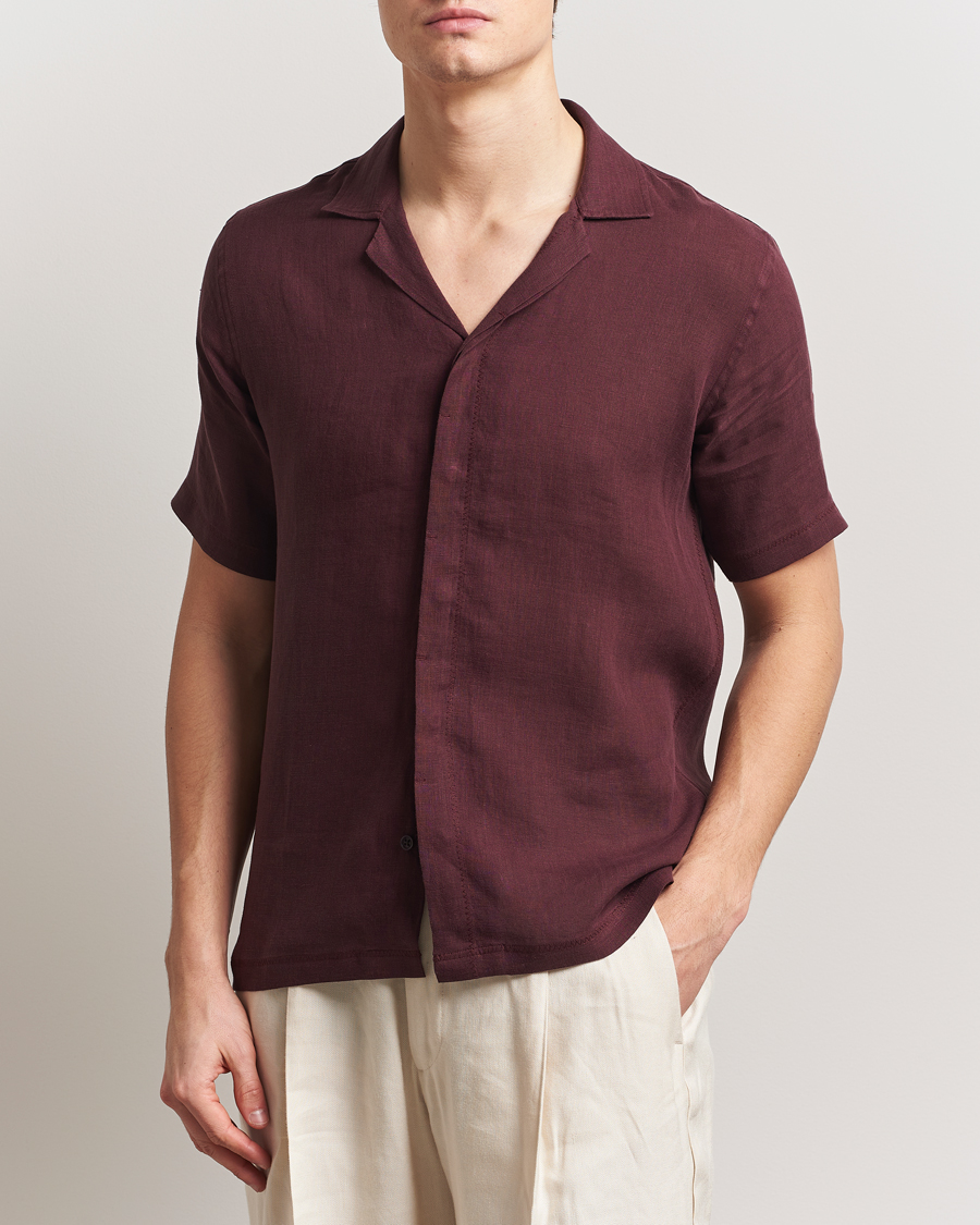 Herren | Hemden | Orlebar Brown | Maitan II Short Sleeve Linen Shirt Damson