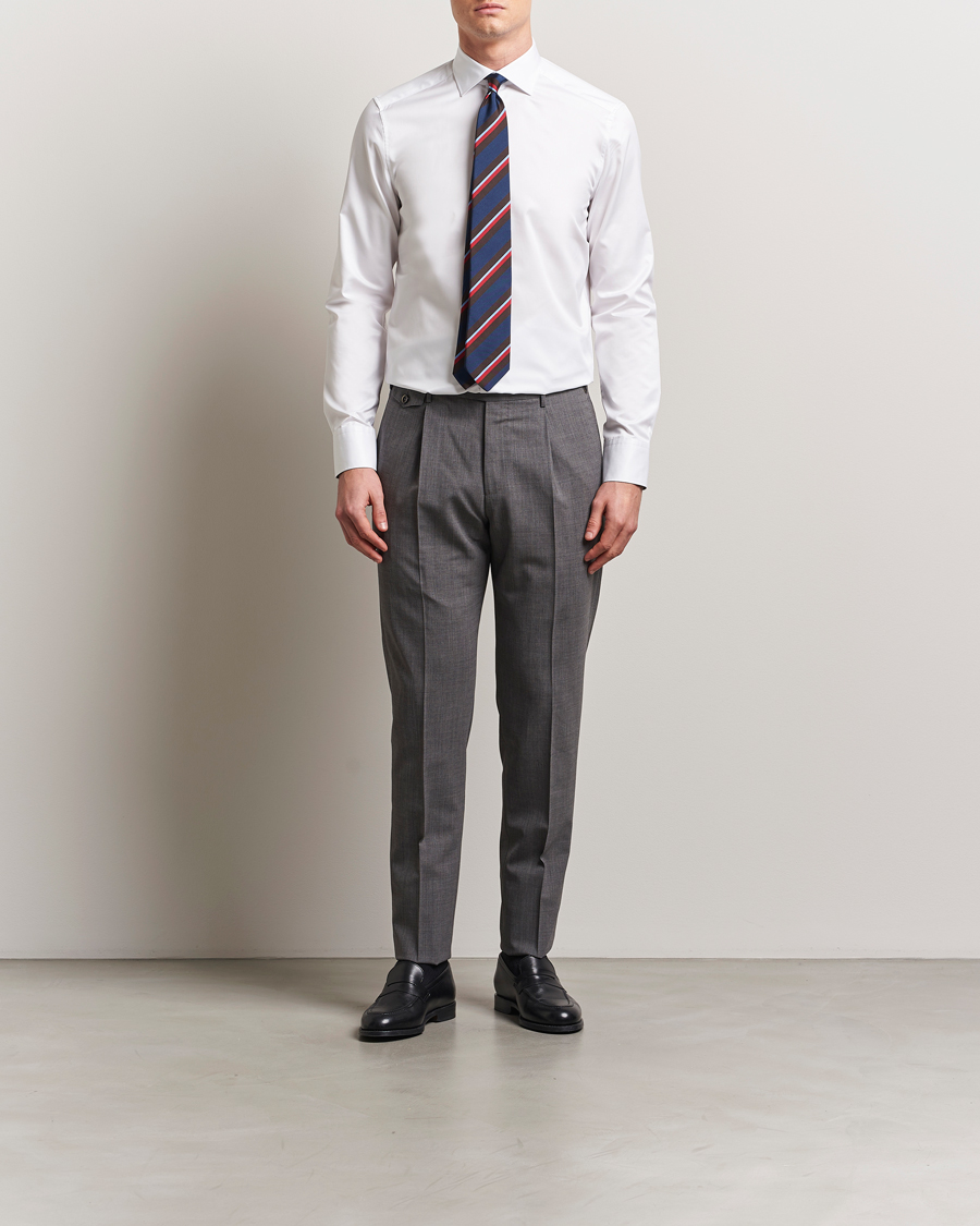 Herren | Hemden | Stenströms | Silmline Contrast Cotton Twill Shirt White
