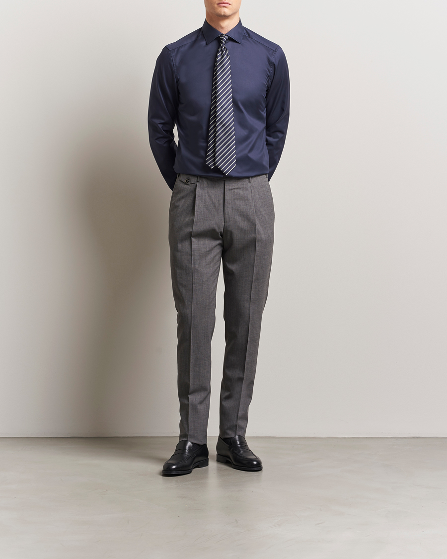 Herren | Hemden | Stenströms | Silmline Contrast Cotton Twill Shirt Navy