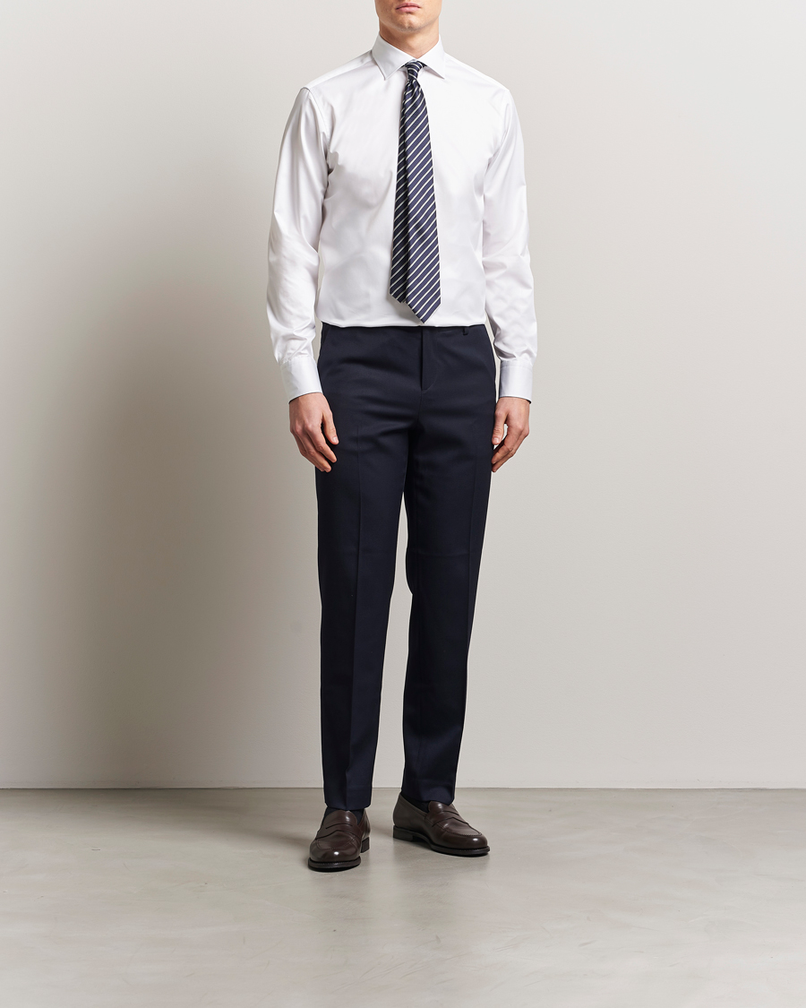 Herren | Hemden | Stenströms | Fitted Body Contrast Cotton Twill Shirt White