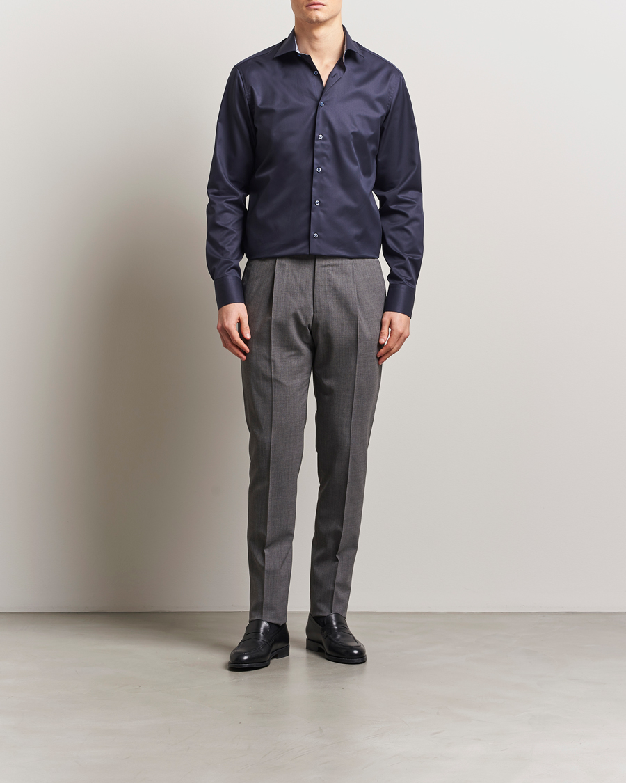 Herren | Hemden | Stenströms | Fitted Body Contrast Cotton Twill Shirt Navy