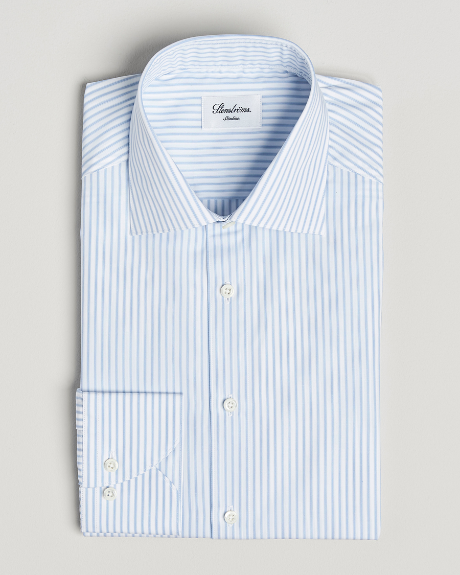 Herren | Hemden | Stenströms | Slimline Striped Poplin Shirt White/Blue